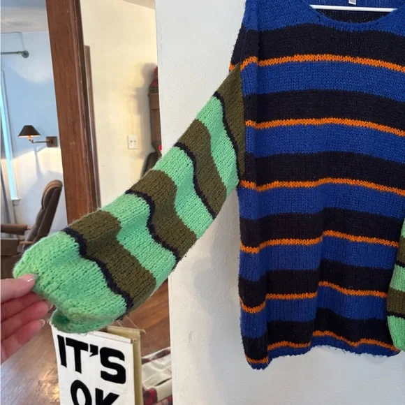 Urban Outfitters Blue and Green Striped Crewneck Sweater - Picture 4 of 5